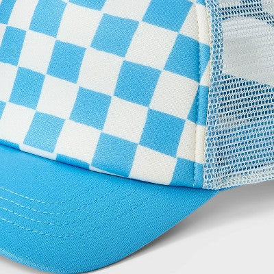 Boys' Checkered Baseball Hat - Cat & Jack?Blue/White: Lightweight, Adjustable, Partial Lining, Hand Wash, Kids One Size