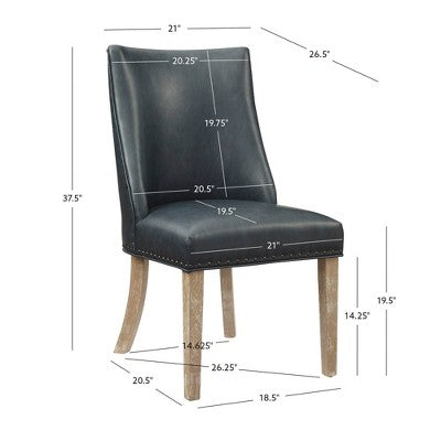 Axbridge Nailhead Trim Side Chair Faux Leather Navy - Powell: Elegant Dining Chairs, Set of 2, Birchwood Legs (LOCAL PICKUP ONLY)
