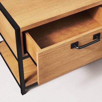 Modular Entryway Storage Bench with Shelving - Aged Oak - Hearth & Hand with Magnolia: Iron Frame, Farmhouse Style, CARB Certified (LOCAL PICKUP ONLY)