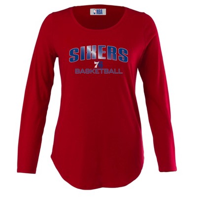 NBA Philadelphia 76ers Women's Long Sleeve Crew Neck Fashion T-Shirt - XL