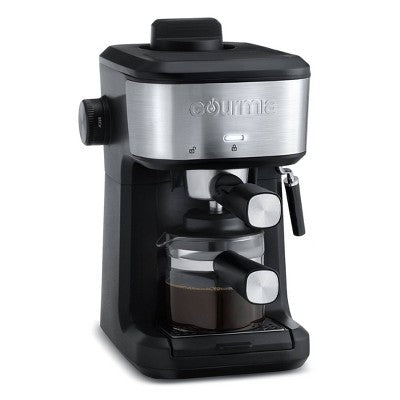 Gourmia 4 Shot Steam Espresso Maker with Frothing Wand Black/Stainless Steel Finish