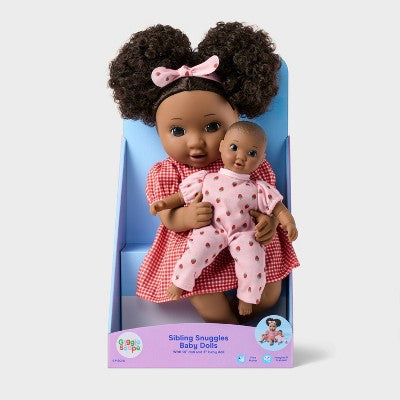 14" Dark Brown Hair/Brown Eyes Toddler Doll + Mini Baby Doll - Gigglescape
