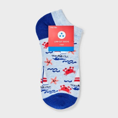Women's Nautical Low Cut Socks - Blue 4-10: Recycled Polyester, Knit, Banded Cuff