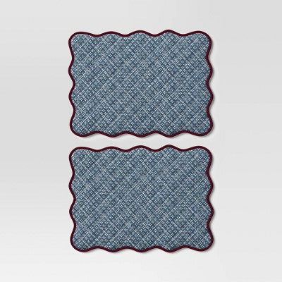 2pk Reversible Placemat Scallop Blue - Threshold