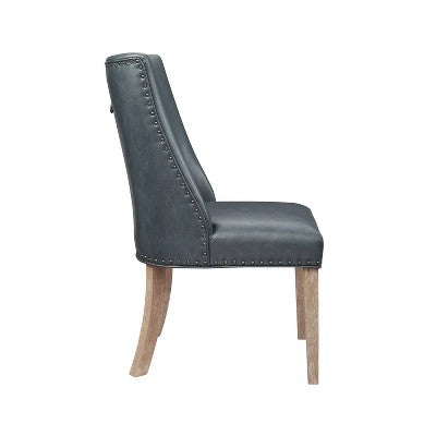 Axbridge Nailhead Trim Side Chair Faux Leather Navy - Powell: Elegant Dining Chairs, Set of 2, Birchwood Legs (LOCAL PICKUP ONLY)