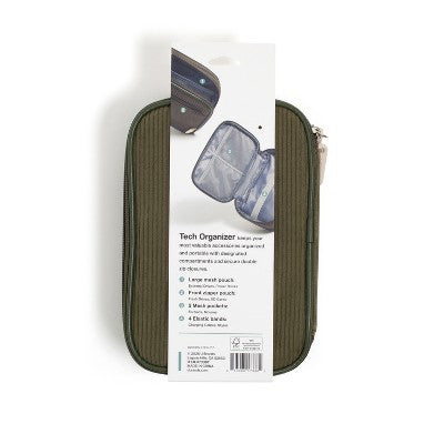 U Brands 8"x5.25" Dual Zip Corduroy Tech Organizer Olive