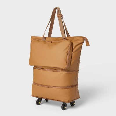 Collapsible Rolling Tote Brown - Brightroom