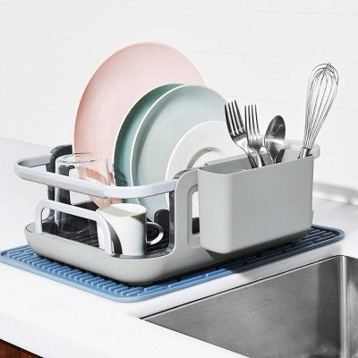 OXO Over The Sink Dish Rack: Aluminum Freestanding Dish Drainer & Sink Caddy, Hand Wash, Gray, 15"x11.5"x5.7"