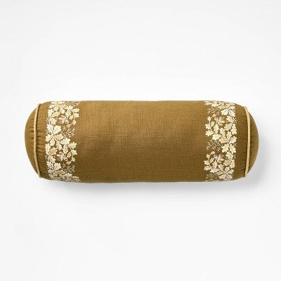 7"x18" Oak Leaf Printed Bolster with Piping Throw Pillow Olive - Threshold designed with Studio McGee