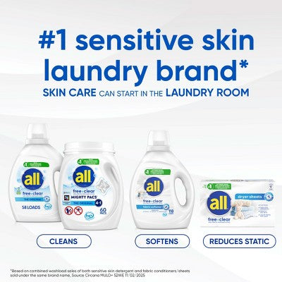 All Unscented Free Clear Advanced Oxi HE Liquid Laundry Detergent 104 Loads - 154 fl oz