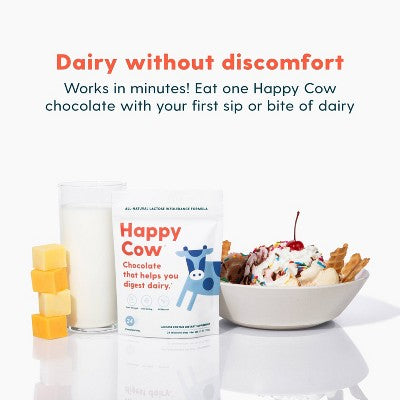Happy Cow Adult Chocolate Fast Acting Lactase Digestive Digestive Supplement - Sugar Shell - 10ct
