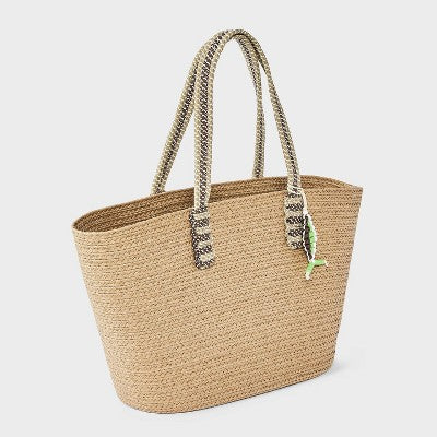Straw Large Tote Bag with Fish Charm - Universal Thread Natural/Brown