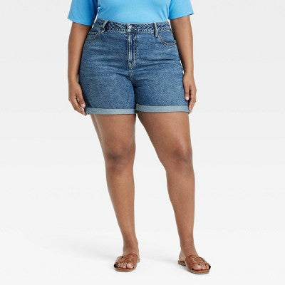 Womens High-Rise Midi Cuffed Jean Shorts Ava & Viv 17