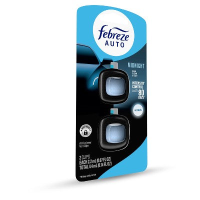 Febreze 2ct Car Auto Midnight: Vent Clips, Adjustable Scent, Phthalate-Free, Disposable, Oil-Based Freshener
