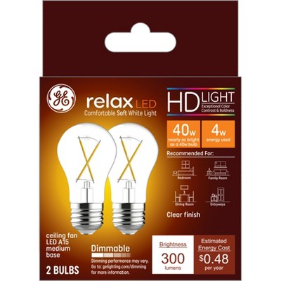 GE 2pk 40W Relax A15 LED Ceiling Fan Light Bulbs Clear Soft White