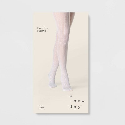 Women's Pointelle Ribbed Tights - A New Day White L/XL: High Waisted, Sheer, Tagless, Closed Toe
