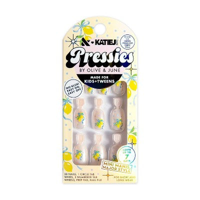 Olive & June Pressies Fake Nails - Katie J - S/M Round - Lemon Polka Dot Party