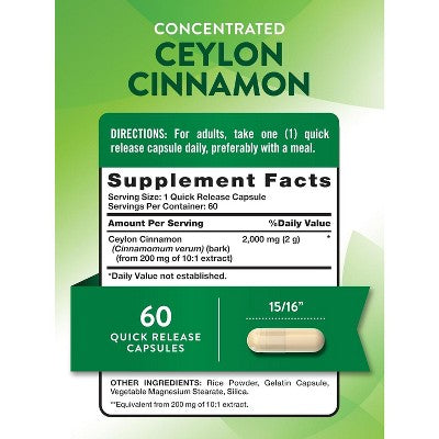 Nature's Truth Ceylon Cinnamon 2000mg with Chromium | 60 Capsules