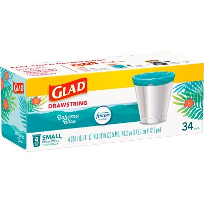 Glad ForceFlex MaxStrength Bahama Bliss Drawstring Trash Bags - Febreze Freshness - 4gal - 34ct