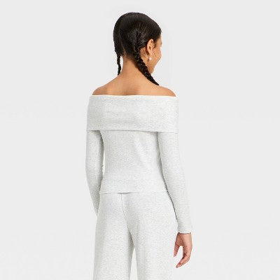 Girls' Off the Shoulder Long Sleeve Knit Top Heather Gray L