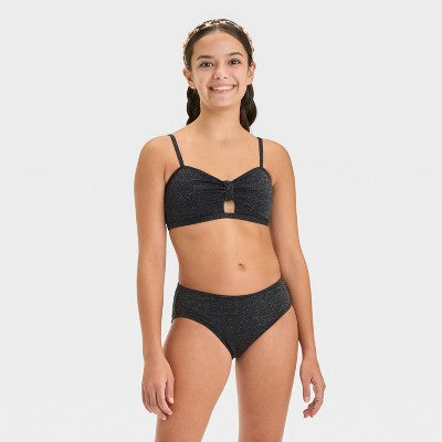 Girls' Seaside Shine Solid Bikini Set - art class Black S
