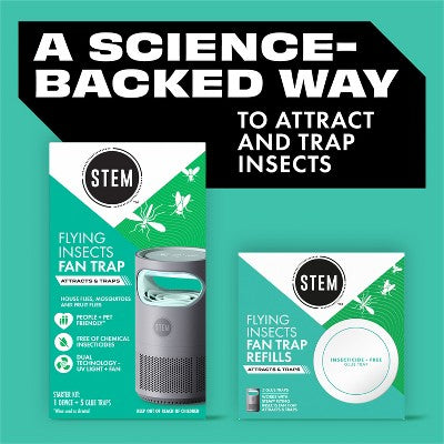 STEM Electric Fan Fruit Fly, Gnat & Fly Trap Starter Kit - 1 Unit + 5 Glue Traps: Non-Toxic, Safe for Kids & Pets, Electric Powered