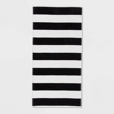 Striped Beach Towel Black/White - Sun Squad