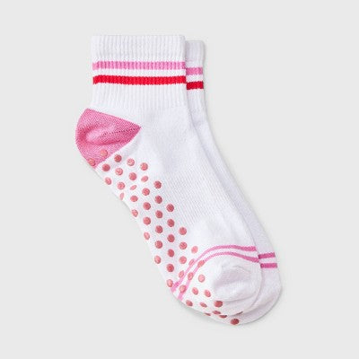 Women's Striped Pilates Ankle Grip Socks - JoyLab Pink/Red 4-10