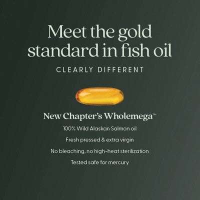 New Chapter Wholemega Fish Oil - Wild Alaskan Salmon Oil - 1000mg Softgels - 60ct: Certified Gluten-Free, NSF Certified