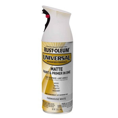 Rust-Oleum Universal Spray Paint Matte Farmhouse White: Interior & Exterior, Wood & Metal, Oil-Based, 12 oz
