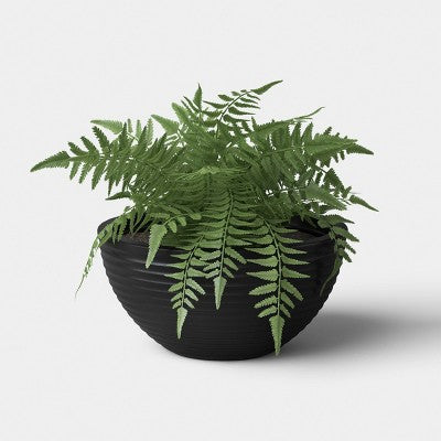 Grooved Bowl Outdoor Planter Black 16"x8" - Threshold