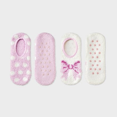 Women's Bow 2pk Cozy Liner Socks - Ivory/Pink 4-10