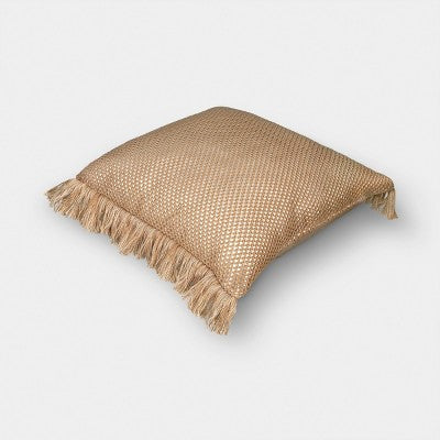 20"x20" Faux Natural Knit Fringed Pillow Tan - Threshold