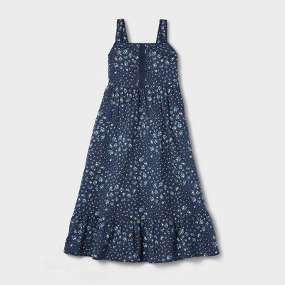 Girls' Lace Trim Floral Printed Maxi Dress Cat & Jack Blue L Plus