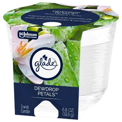 Glade 3 Wick Glass Dewdrop Petals Jar Candle - 6.8oz