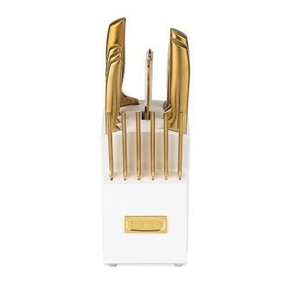Cuisinart Classic 15pc Gold PVD Stainless Steel Cutlery Block Set White: Forged Knife Set with Comfort-Grip Handle (LOCAL PICKUP ONLY)