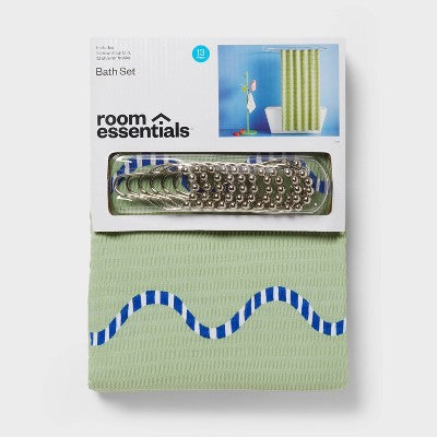 13pc Fabric Shower Curtain Set Green - Room Essentials
