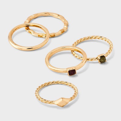 Semi Precious Quartz Stackable Ring Set 5pc - Universal Thread Gold