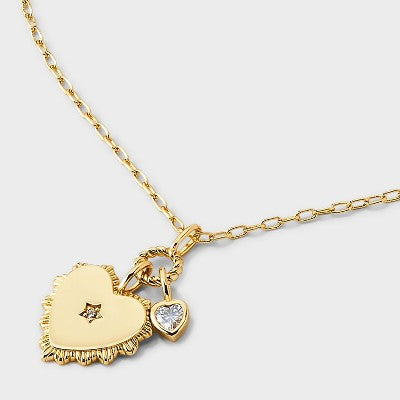 14K Gold Dipped Cubic Zirconia Vintage Heart Pendant Necklace - A New Day Gold