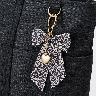 Heart and Leopard Bow Bag Charm - A New Day Brown