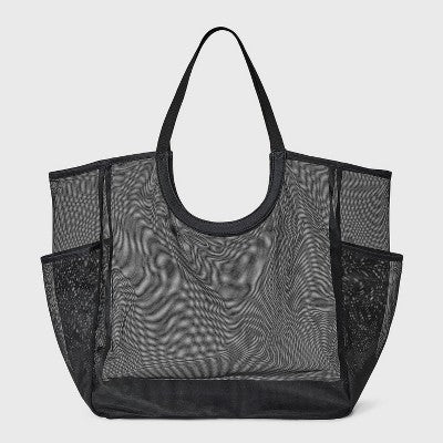 Packable Cut Out Mesh Tote Handbag - Shade & Shore Black