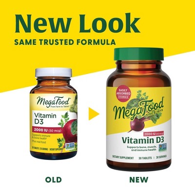 MegaFood Vitamin D3 2000 IU for Bone Health & Immune Support Tablet - 30ct