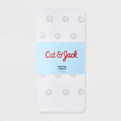 Girls' 'Silver Smiley' Nylon Fashion Tights - Cat & Jack White S