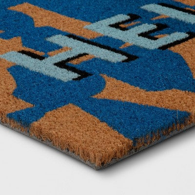1'4"x2'4" Hello Geo Rectangular Outdoor Doormat Blue - Room Essentials (LOCAL PICKUP ONLY)