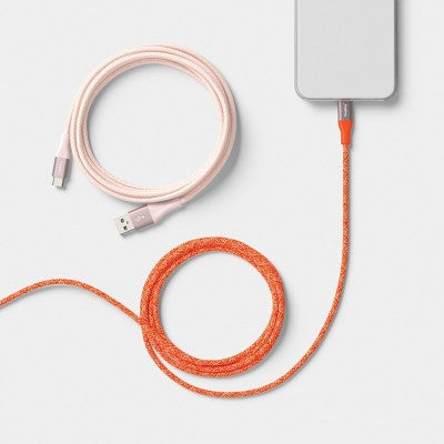4ft USB-A to USB-C Braided Cable 2pk - heyday Cosmetic Pink Poppy
