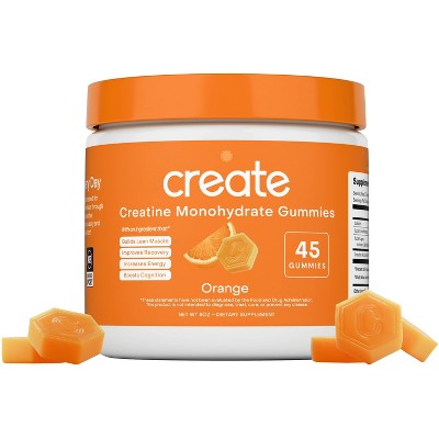 Create Wellness Creatine Monohydrate Sports Nutrition Supplements Gummies - Orange - 8oz/45ct: Vegan, Gluten-Free, Non-GMO