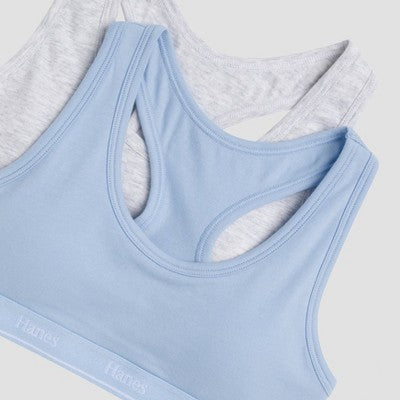 Hanes Girls' 2pk Cotton Sports Bra - Gray/Blue L