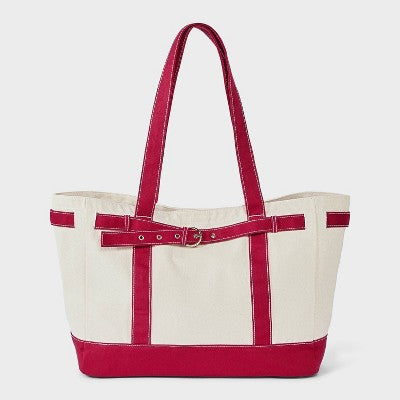 Canvas Large Belted Tote Bag - Universal Thread Red