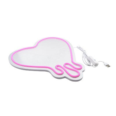 New View Dripping Heart Light Up Neon Wall Mirror