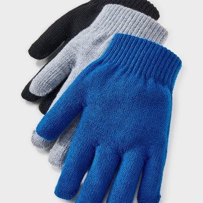 Kids' 3pk Value Glove - Cat & Jack Gray/Black/Blue
